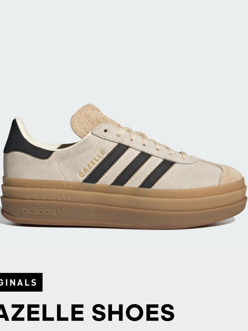 adidas Gazelle Platform Sneakers in Cream and Black with Gum Sole